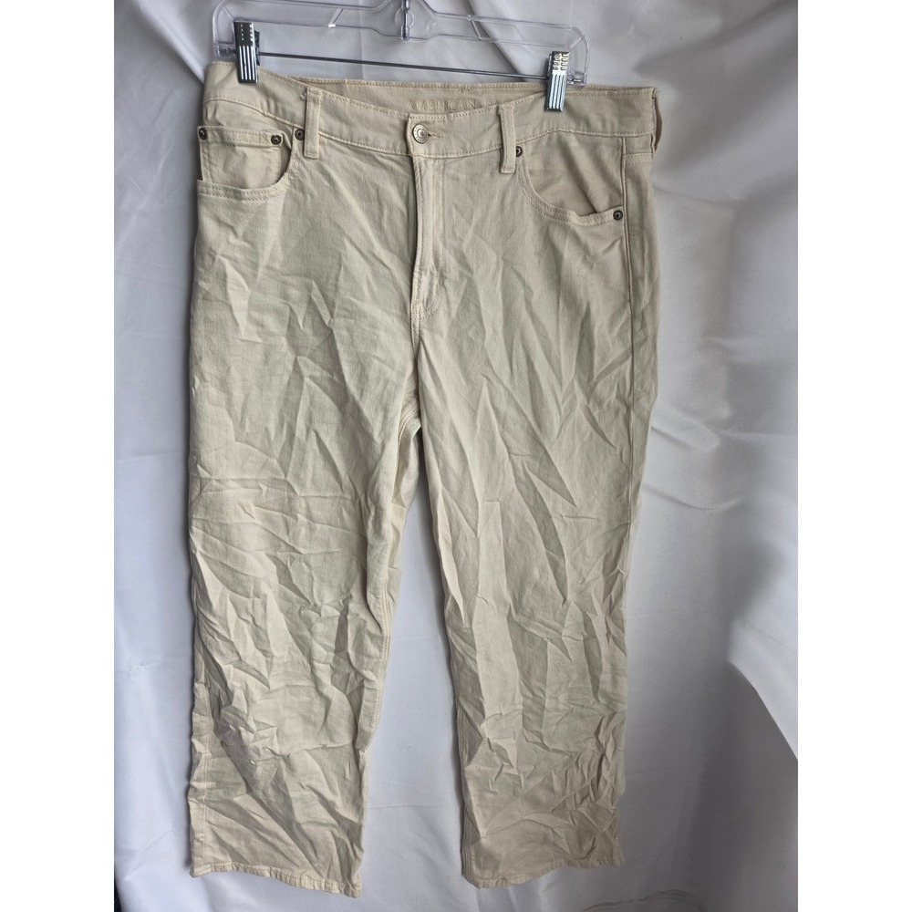 American Eagle Stovepipe Jeans Womens Cream Tan Straight High Rise